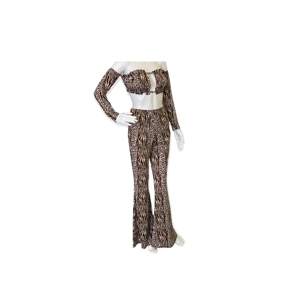 Brown Leopard Print Wide Leg Pants Set - Picture 7 of 7